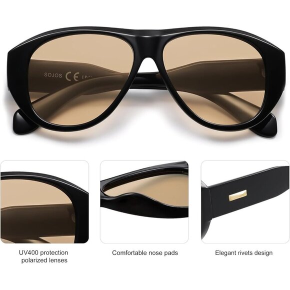 Retro Oversized Polarized Aviator Sunglasses UV Protection For Men Women